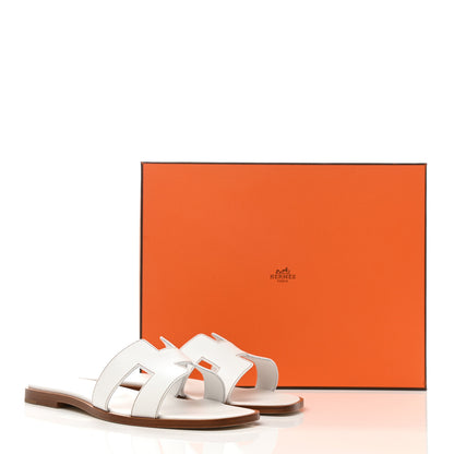 Hermes Box Calfskin Oran Sandals 37 White 9 of 9