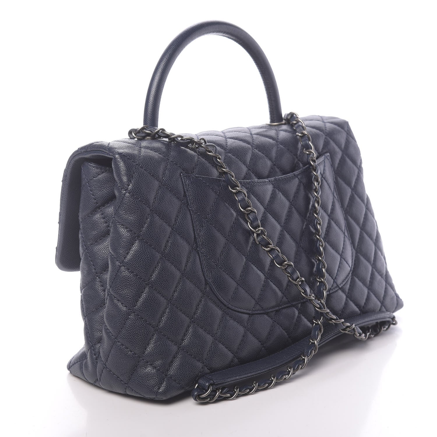 Chanel Caviar Quilted Medium Coco Handle Flap Navy Blue 3 of 11