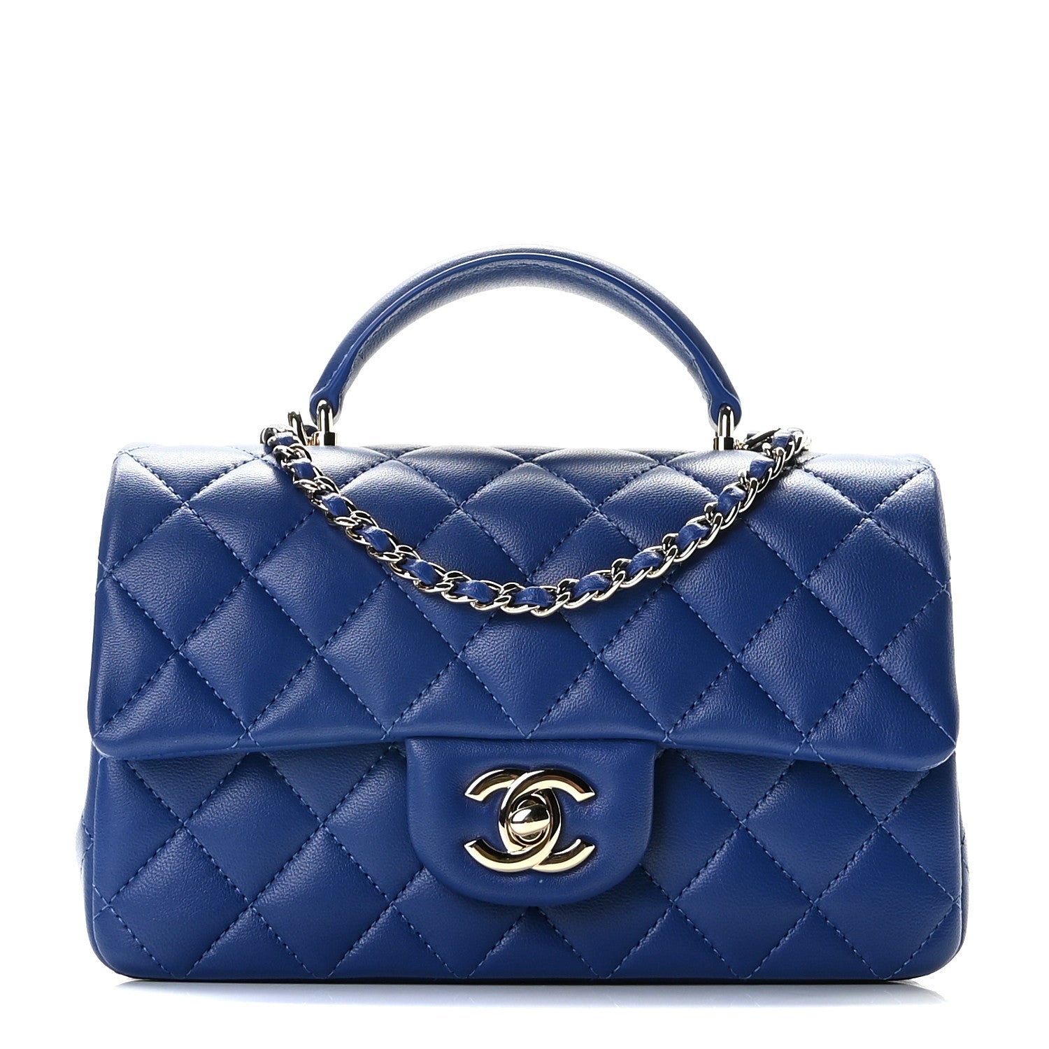 Chanel Lambskin Quilted Mini Top Handle Rectangular Flap Dark Blue 1 of 9