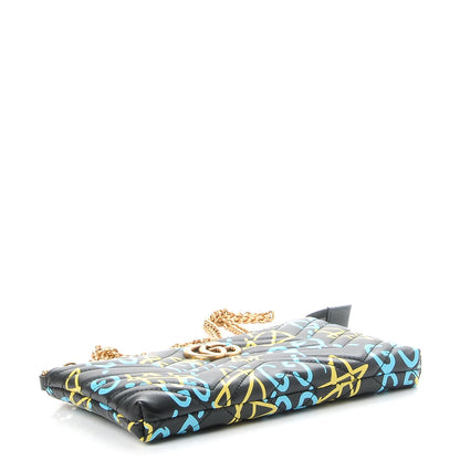 Gucci Calfskin Matelasse Printed Mini GucciGhost GG Marmont Chain Bag Black New Acquamarine 4 of 10