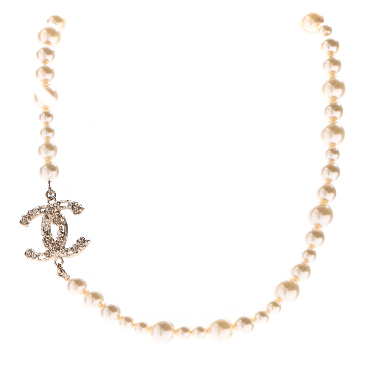 Pearl Crystal CC Camellia Short Necklace Gold