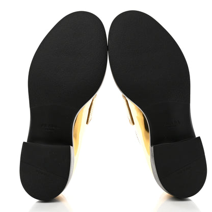 Prada Metallic Brushed Calfskin Metal Triangle Logo 50mm Loafers 38 Platino 5 of 9