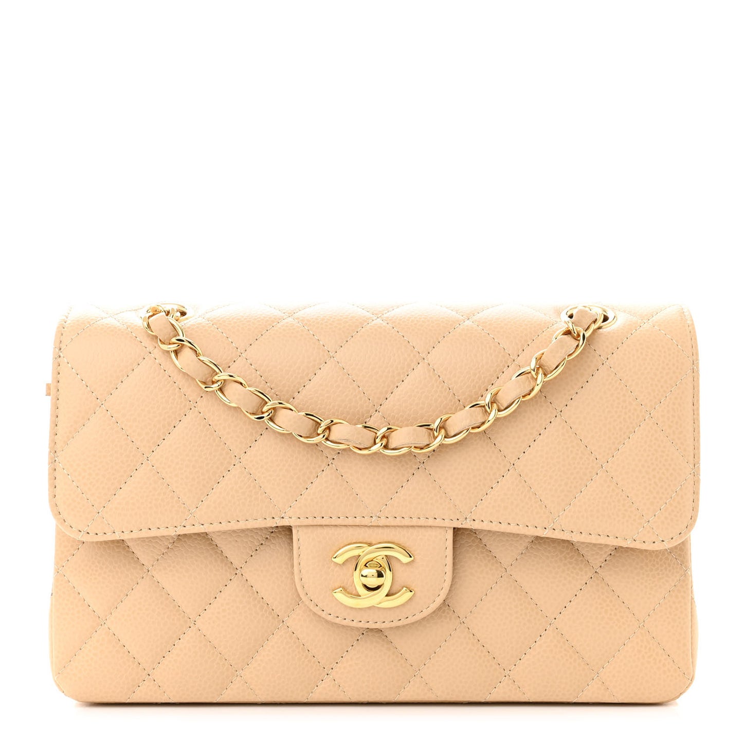 Caviar Quilted Small Double Flap Beige