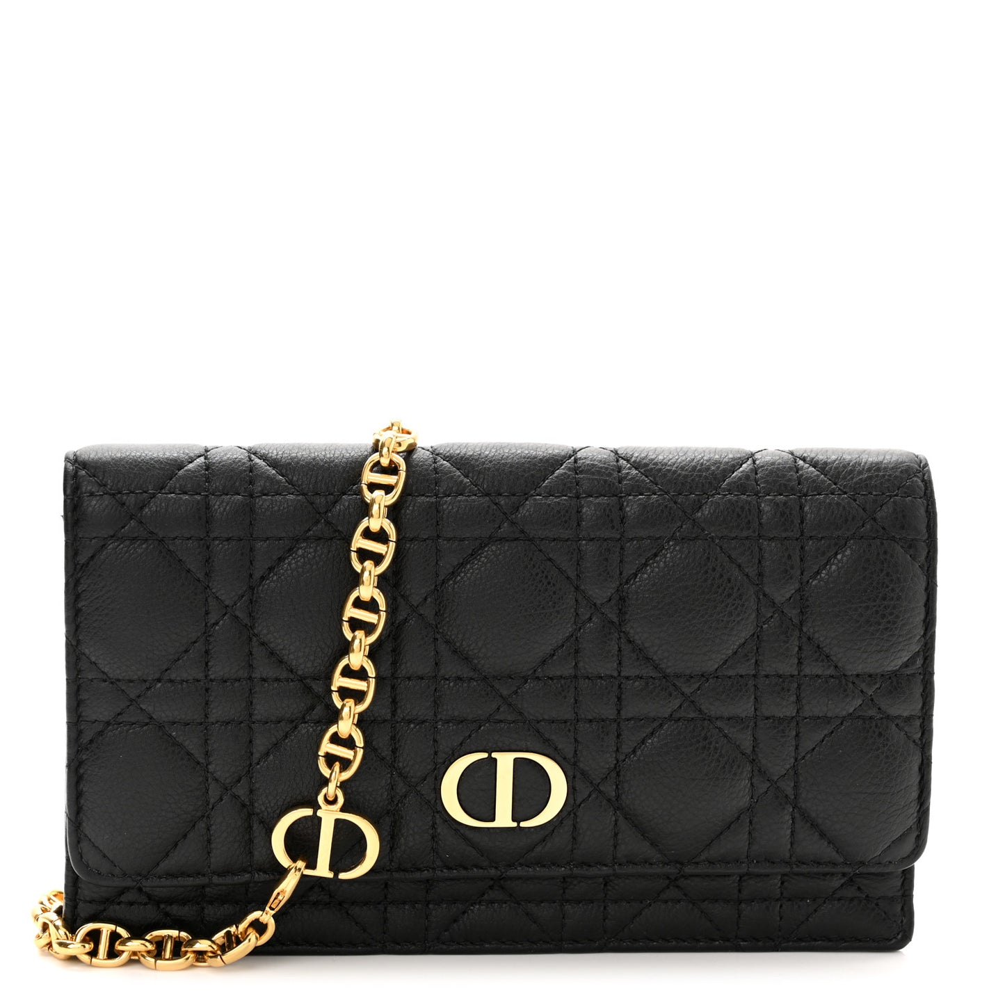Supple Calfskin Cannage Caro Belt Pouch with Chain Black