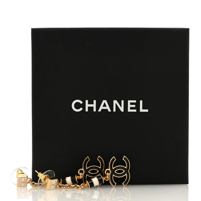 Chanel Metal Enamel CC Square Drop Earrings Gold White Black 5 of 5