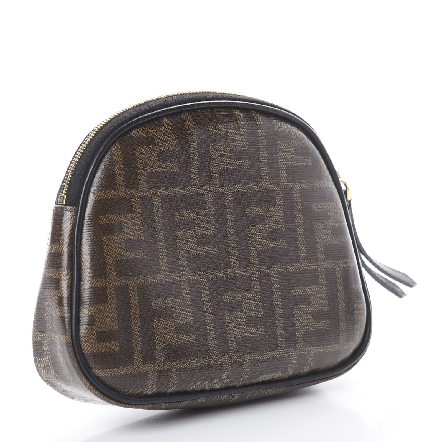 Fendi Glazed Fabric Vitello Century FF 1974 Stamp Patch Medium Cosmetic Case Mogano Panna Black 2 of 5