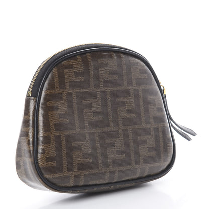 Fendi Glazed Fabric Vitello Century FF 1974 Stamp Patch Medium Cosmetic Case Mogano Panna Black 2 of 5