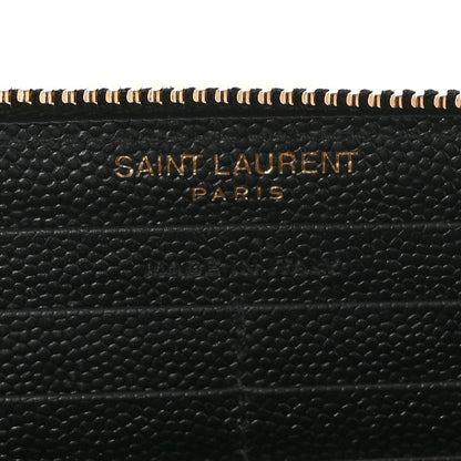 Saint Laurent Grain De Poudre Matelasse Chevron Monogram Zip Around Wallet Black 6 of 8