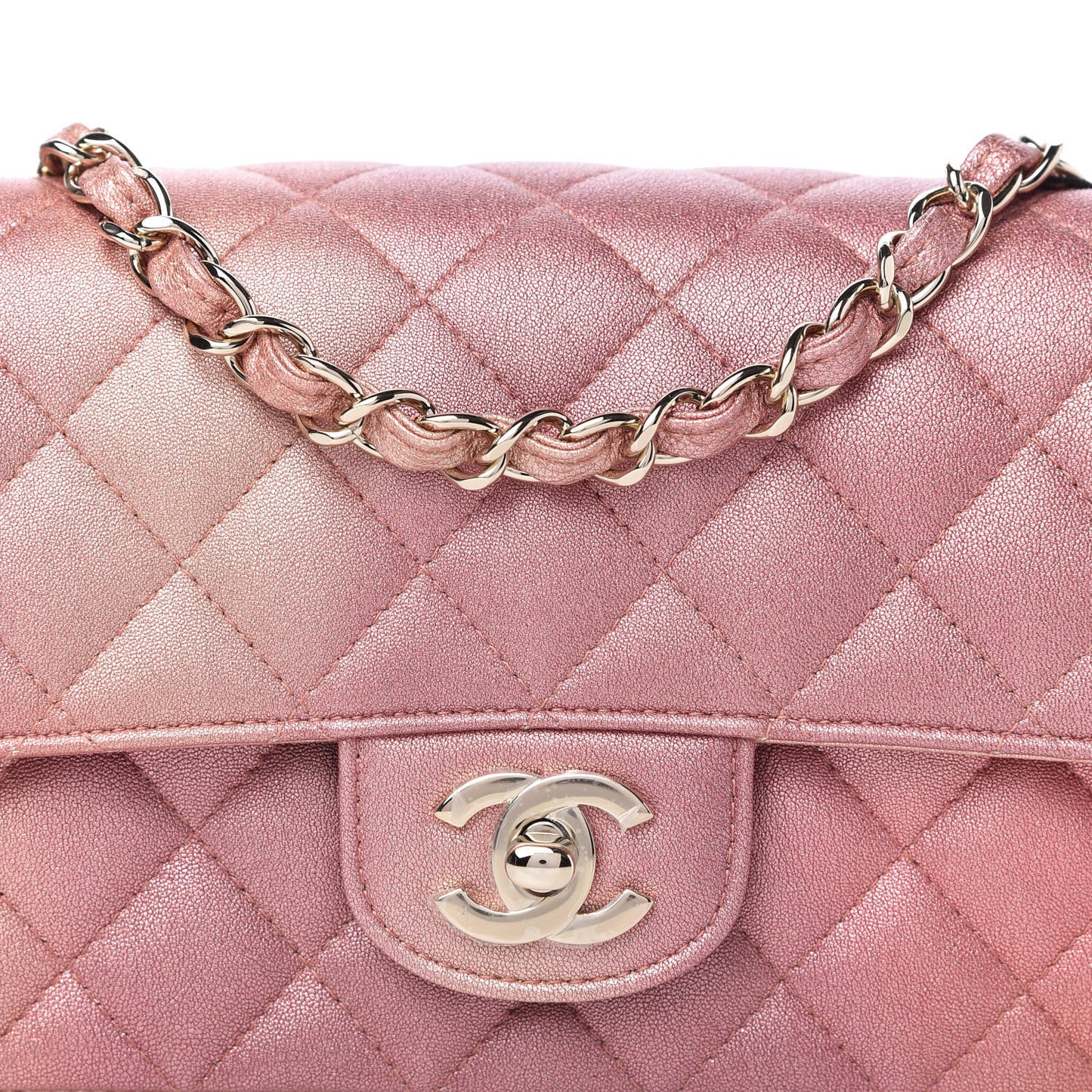 Metallic Lambskin Quilted Ombre Mini Rectangular Flap Pink