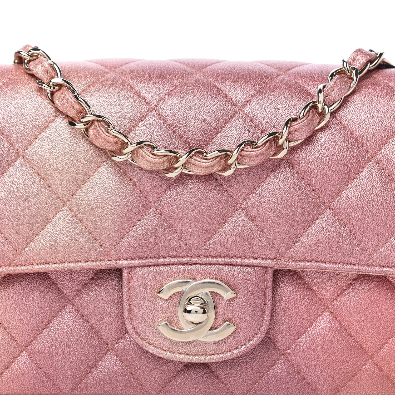 Chanel Metallic Lambskin Quilted Ombre Mini Rectangular Flap Pink 20 of 25