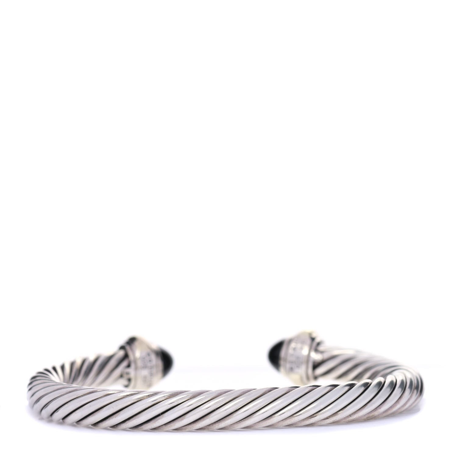 David Yurman Sterling Silver 14K Yellow Gold Black Onyx 7mm Cable Classics Bracelet 3 of 4