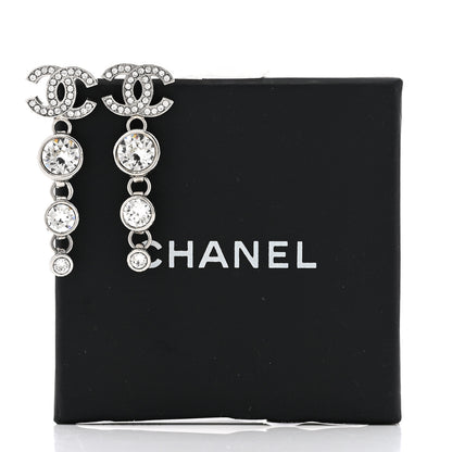 Chanel Metal Crystal CC Drop Earrings Silver 5 of 5