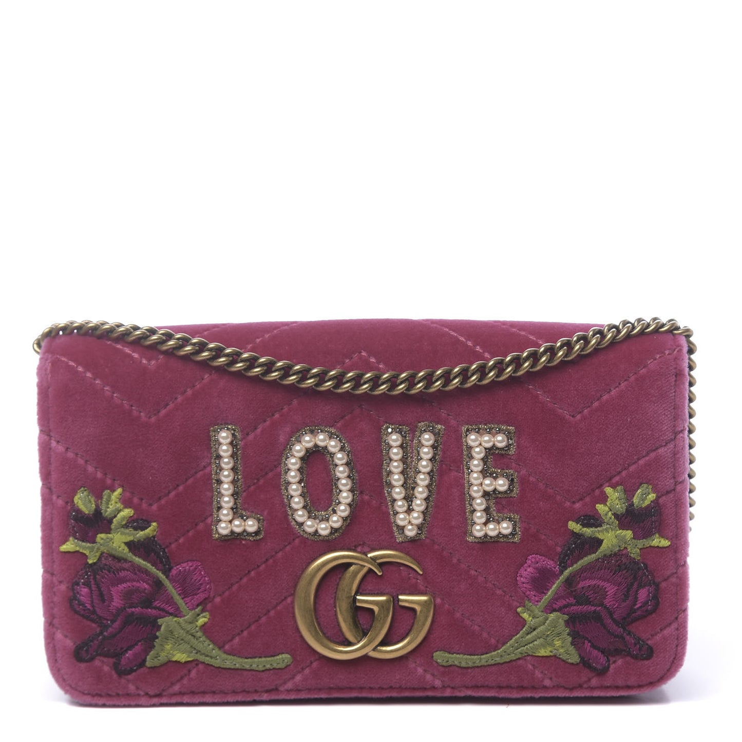 Velvet Matelasse Love Embroidered GG Marmont Mini Bag Light Raspberry Rose