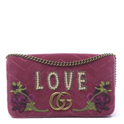 Gucci Velvet Matelasse Love Embroidered GG Marmont Mini Bag Light Raspberry Rose 1 of 10