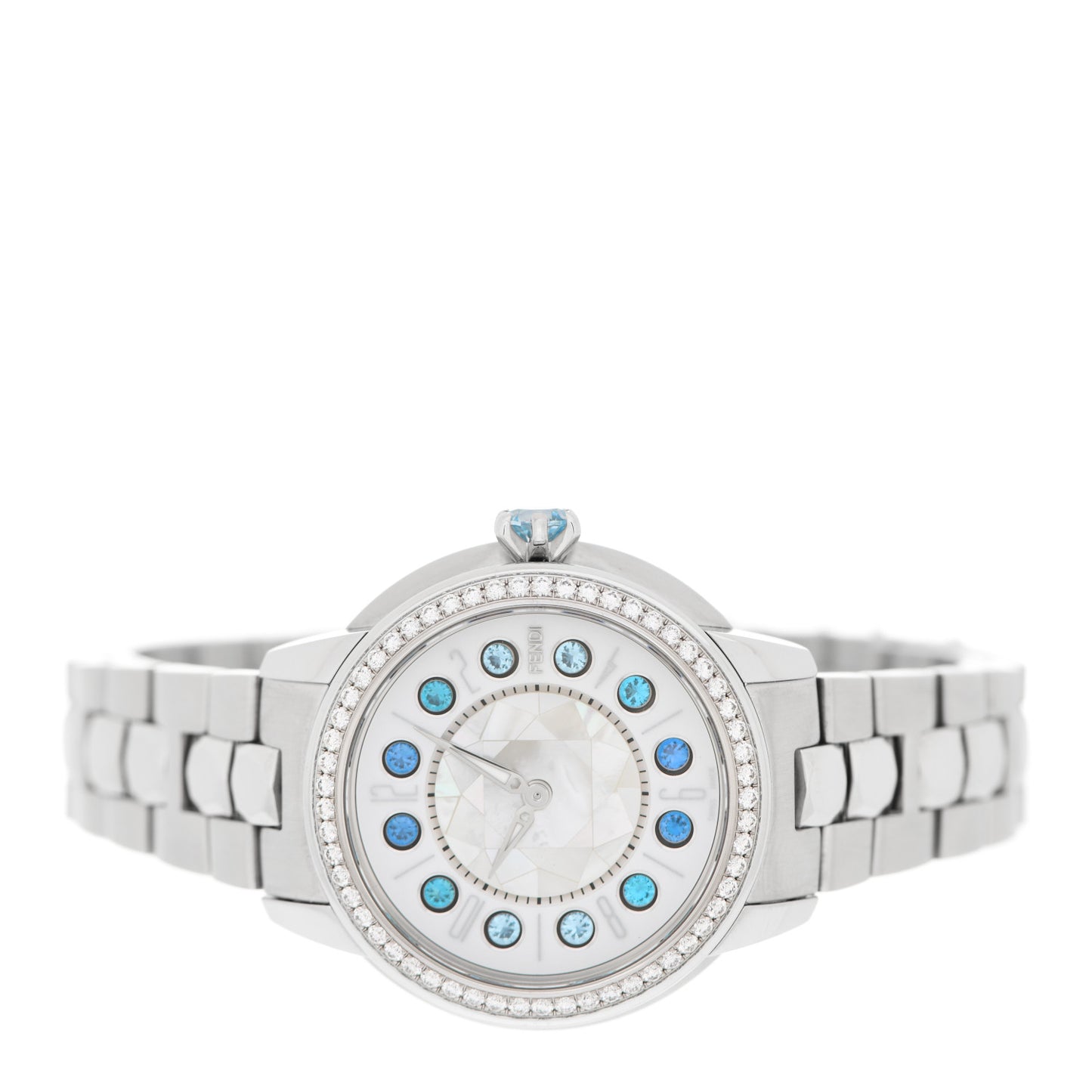 Stainless Steel Diamond Bezel Mother of Pearl Topaz 34mm Crazy Carats Quartz Watch