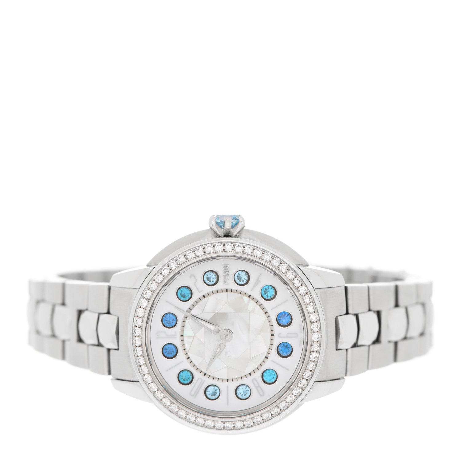 Fendi Stainless Steel Diamond Bezel Mother of Pearl Topaz 34mm Crazy Carats Quartz Watch 3 of 7