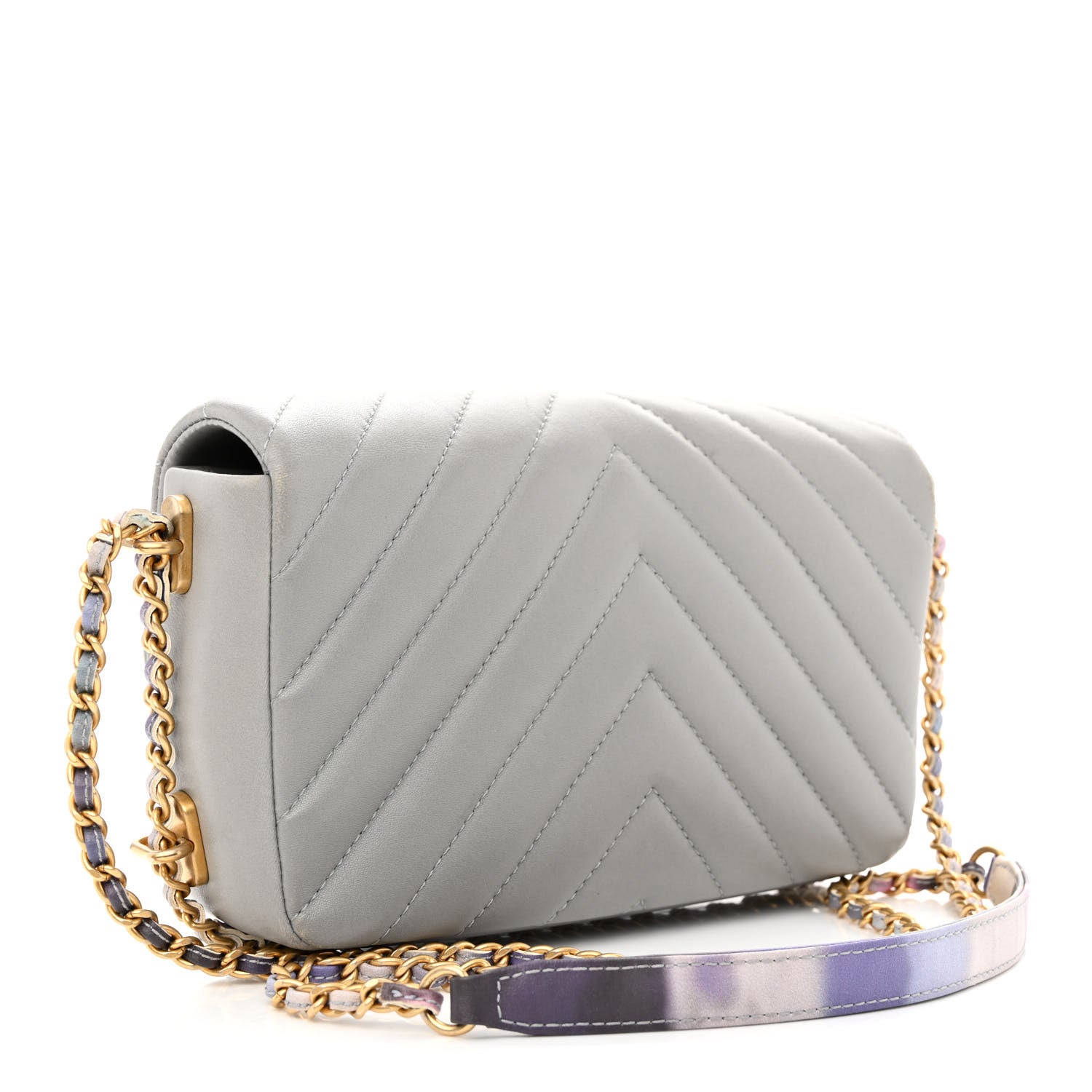 Chanel Lambskin Chevron Quilted Chain Around Mini Rectangular Flap Grey 3 of 10