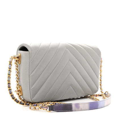 Chanel Lambskin Chevron Quilted Chain Around Mini Rectangular Flap Grey 3 of 10