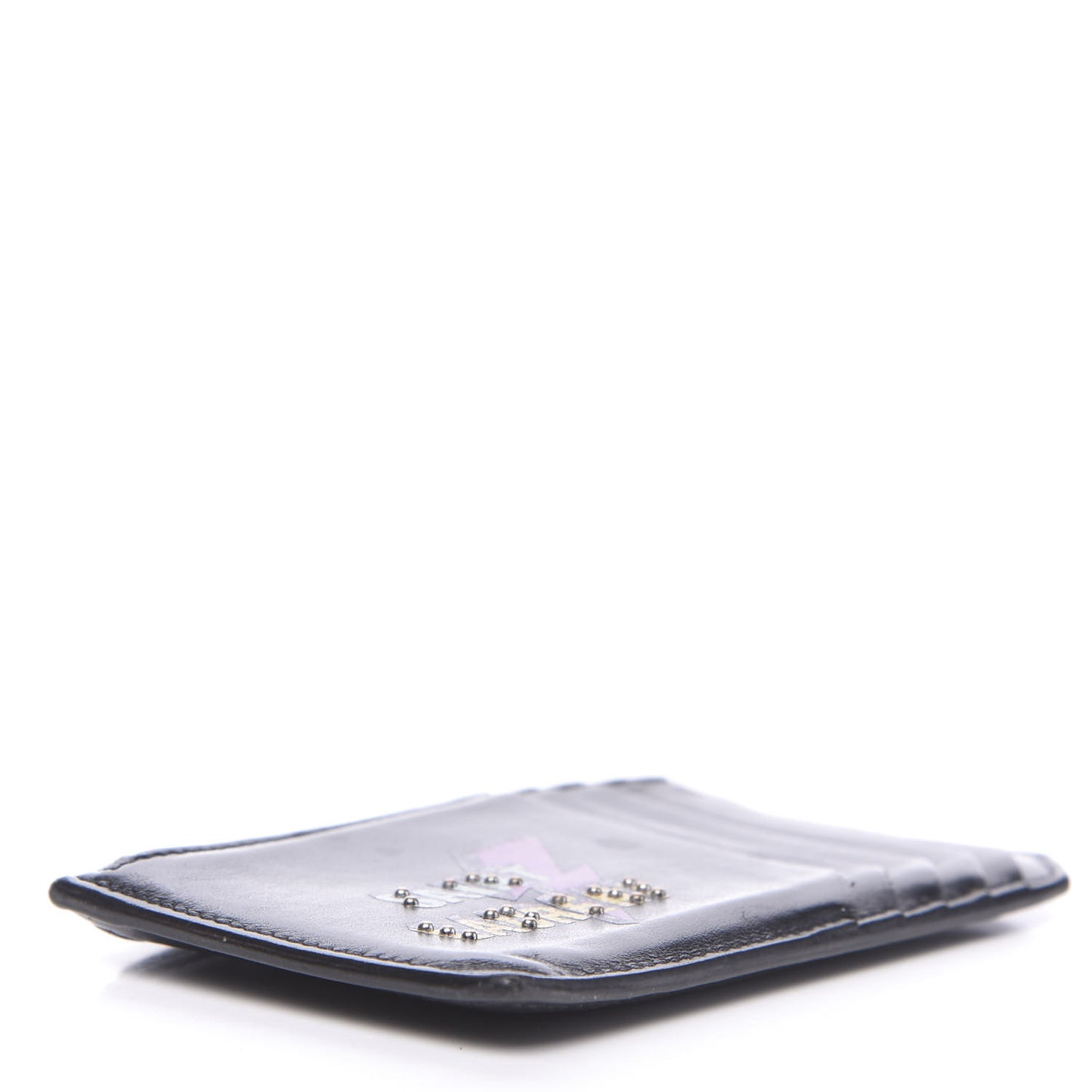Calfskin Eclair Fragments Studded Zip Pouch Card Holder Black
