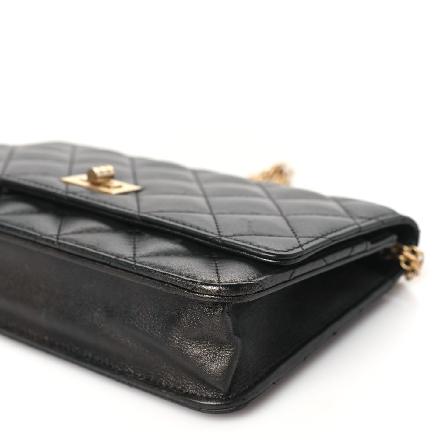 Metallic Calfskin Quilted 2.55 Reissue Wallet On Chain WOC Grey