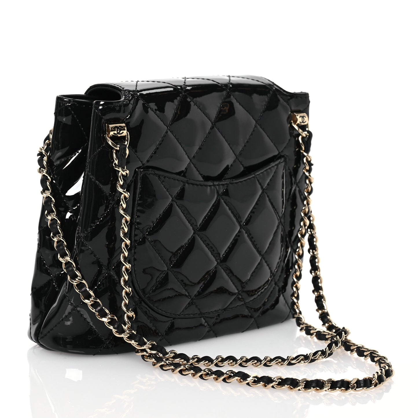 Patent Quilted Shiny Coco Small Flap Hobo Black