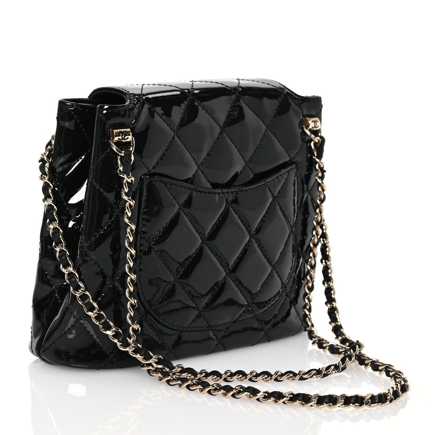 Chanel Patent Quilted Shiny Coco Small Flap Hobo Black 3 of 11
