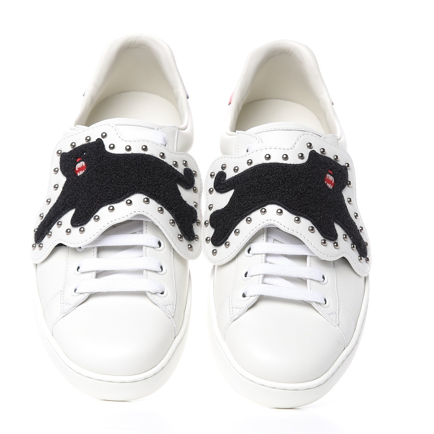 Calfskin Ayers Web Panther Embroidered Mens Ace Sneakers 7.5 White