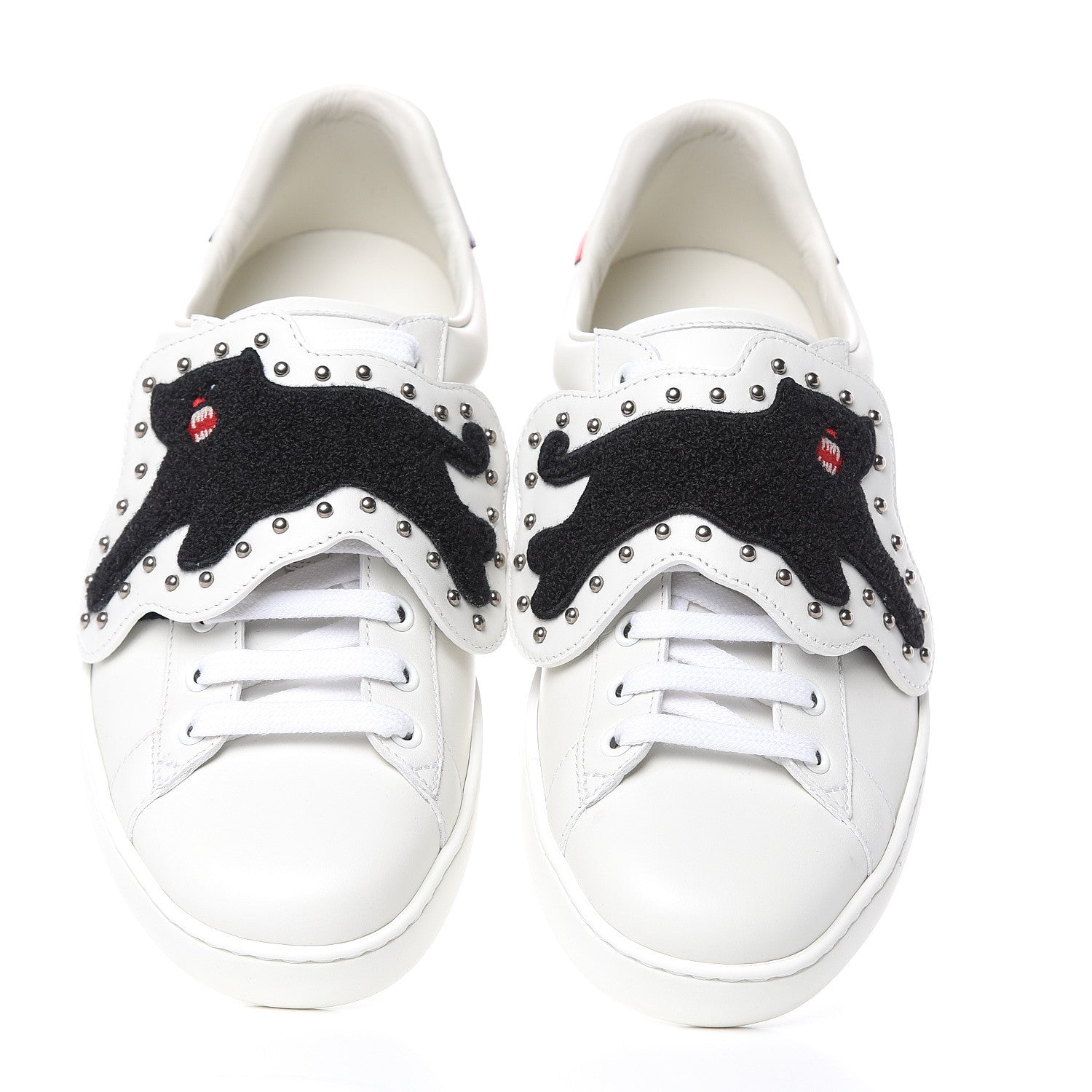 Gucci Calfskin Ayers Web Panther Embroidered Mens Ace Sneakers 7.5 White 5 of 10