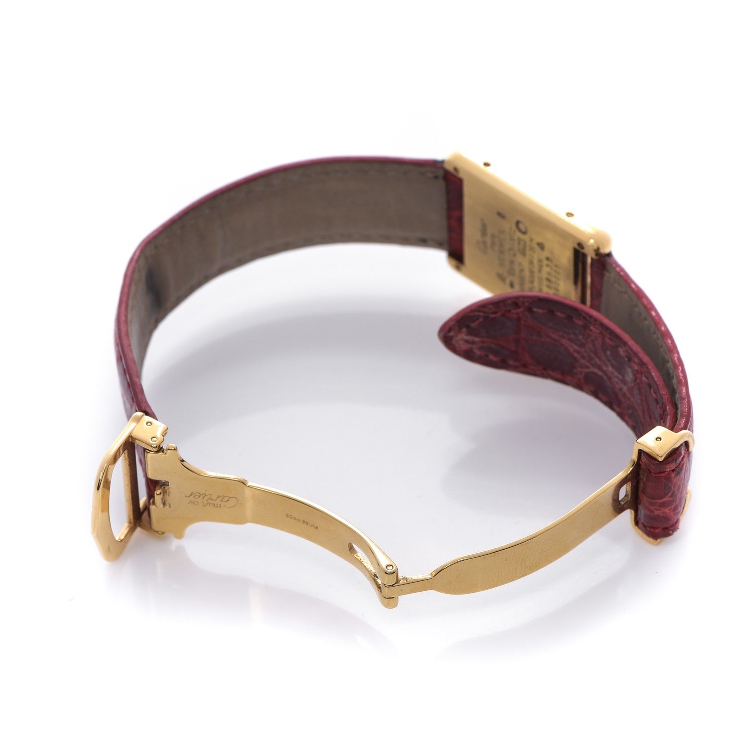 Cartier Sterling Silver Vermeil Alligator 20mm Must de Cartier Tank Quartz Watch Red 6 of 9