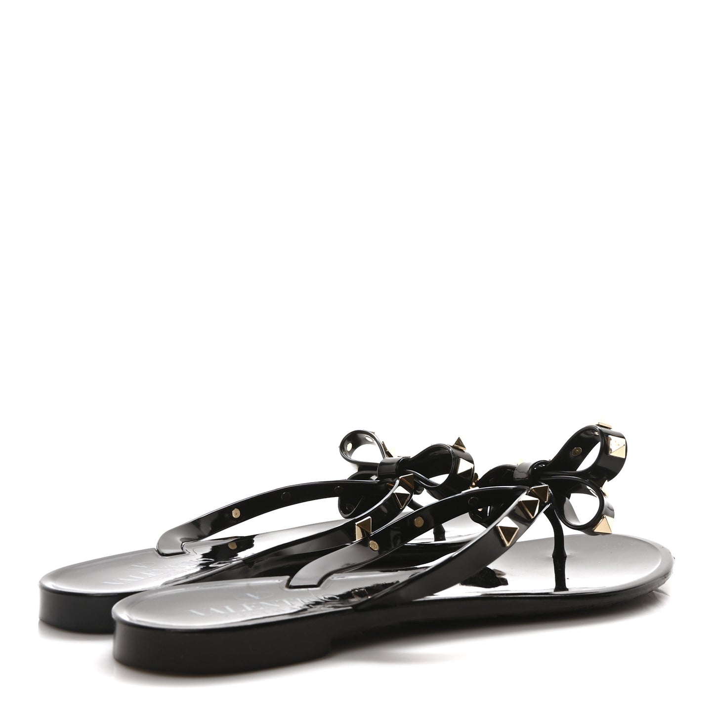 PVC Jelly Rockstud Bow Thong Sandals 37 Black