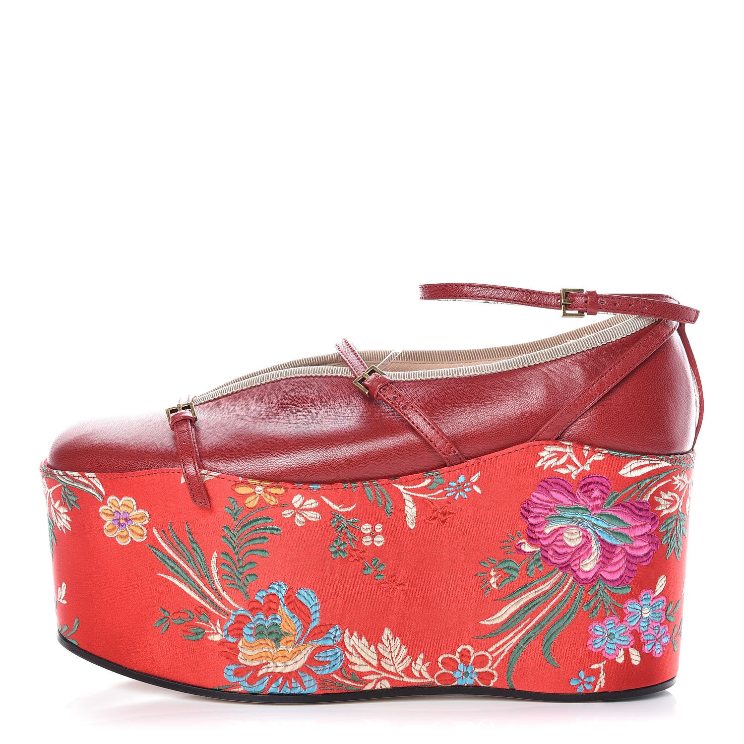 Gucci Malaga Kid Silk Hannelore Detachable Platform Slide 40.5 Hibiscus Red 1 of 11
