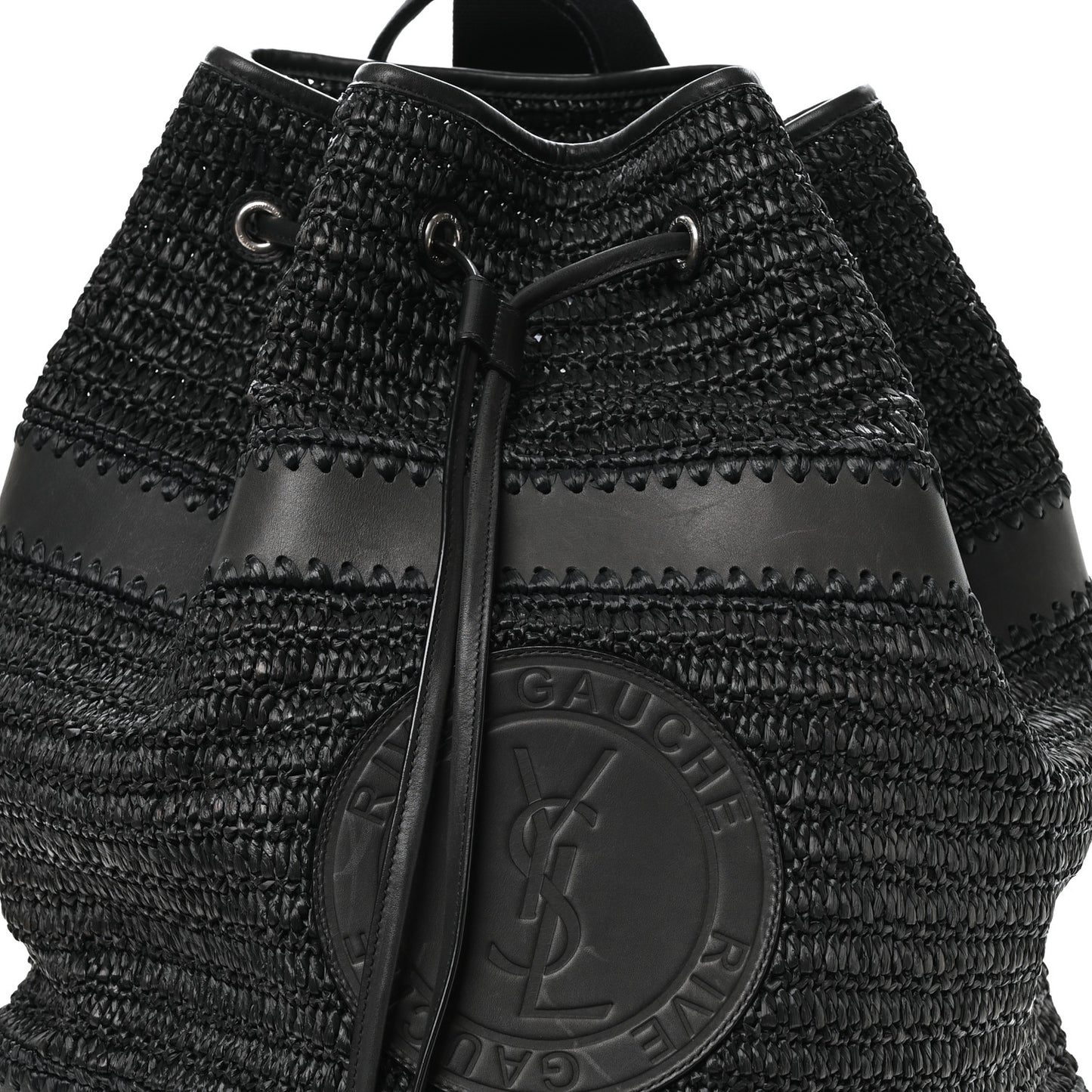 Raffia Rive Gauche Drawstring Backpack Black