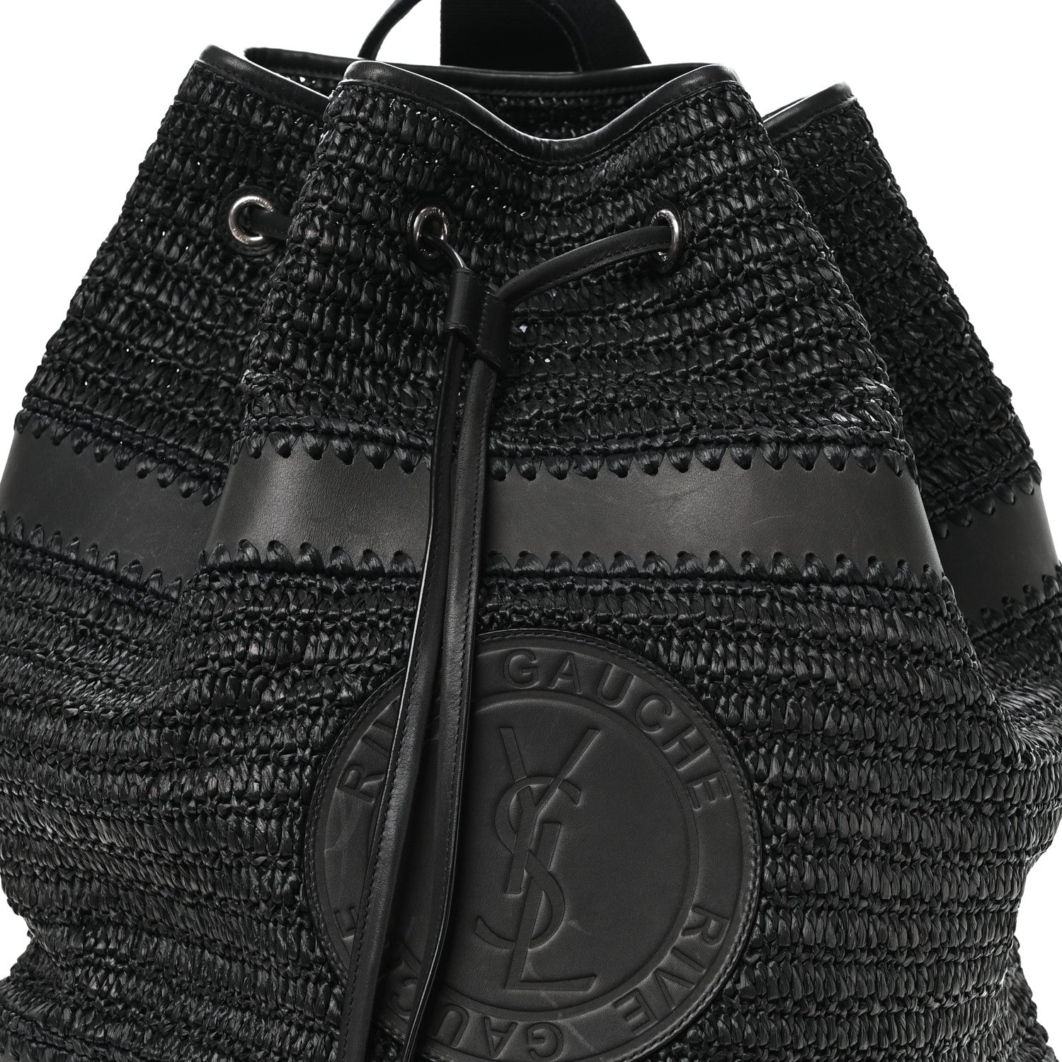 Saint Laurent Raffia Rive Gauche Drawstring Backpack Black 6 of 8