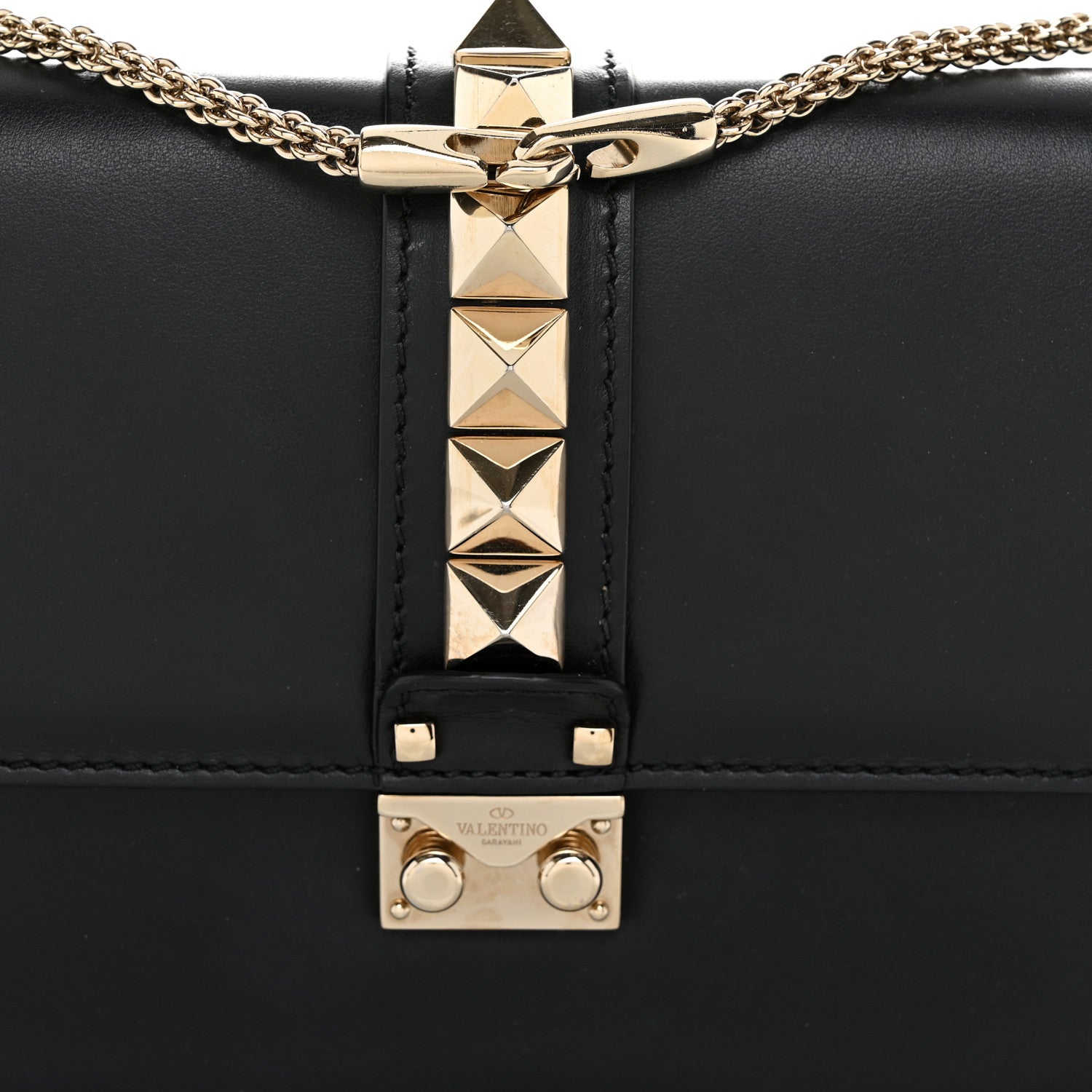 Valentino Garavani Vitello Medium Glam Lock Rockstud Flap Black 7 of 10