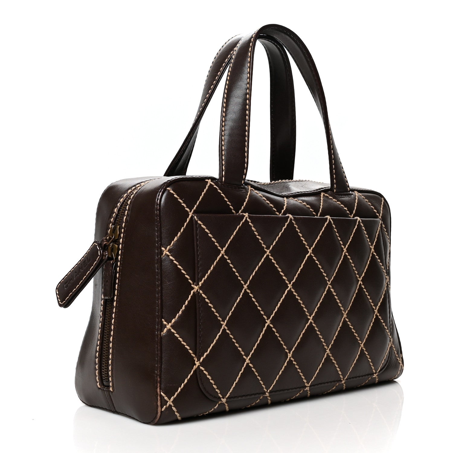 Chanel Calfskin Contrast Stitch Surpique Bowler Dark Brown 3 of 12