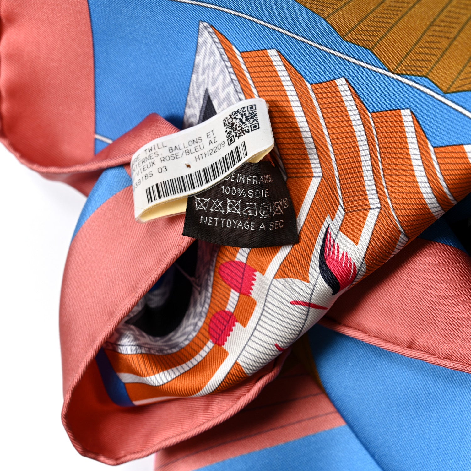 Hermes Silk Lanternes Ballons et Cocardes Scarf 90 Vieux Rose Bleu Azteque 3 of 5