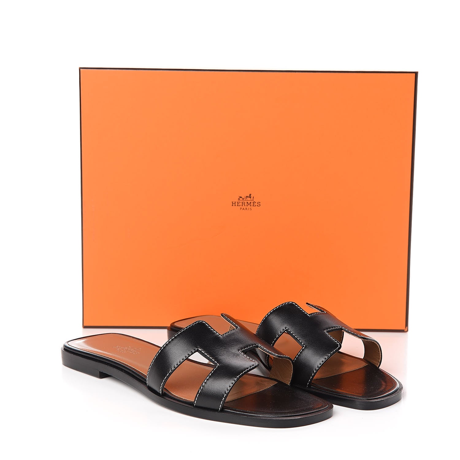 Hermes Box Calfskin Oran Sandals 36.5 Black 8 of 8