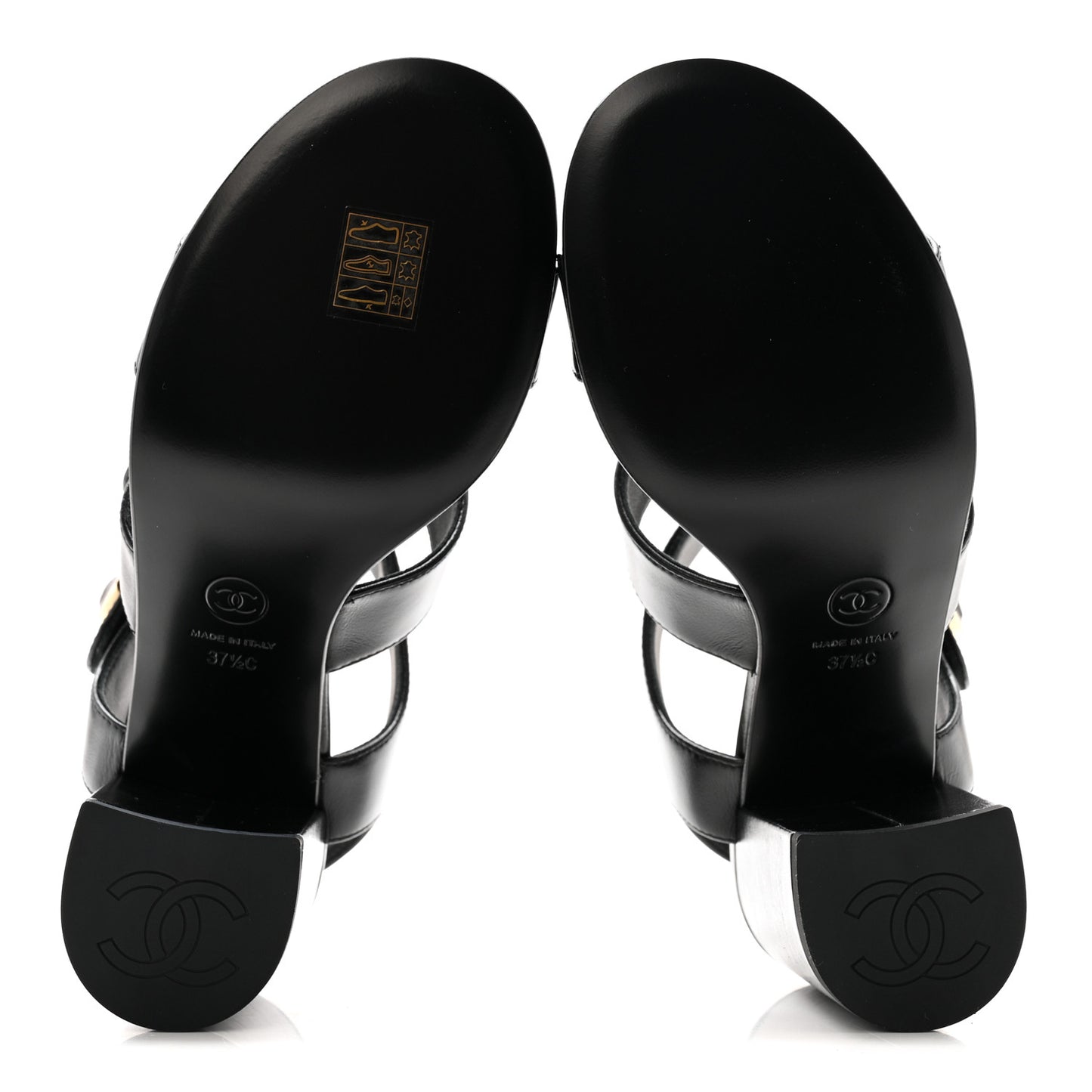 Shiny Calfskin CC Sandals 37.5 Black