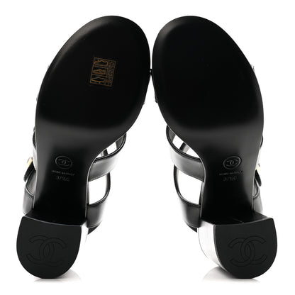 Chanel Shiny Calfskin CC Sandals 37.5 Black 11 of 20
