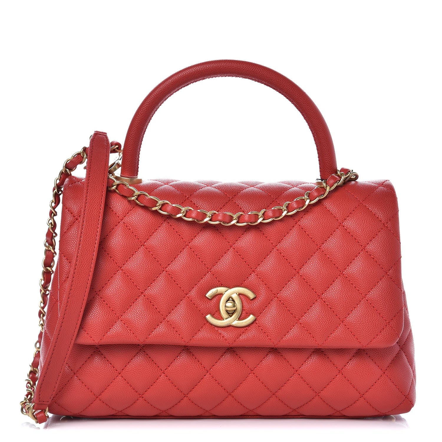 Chanel Caviar Quilted Small Coco Handle Flap Red 1 of 9