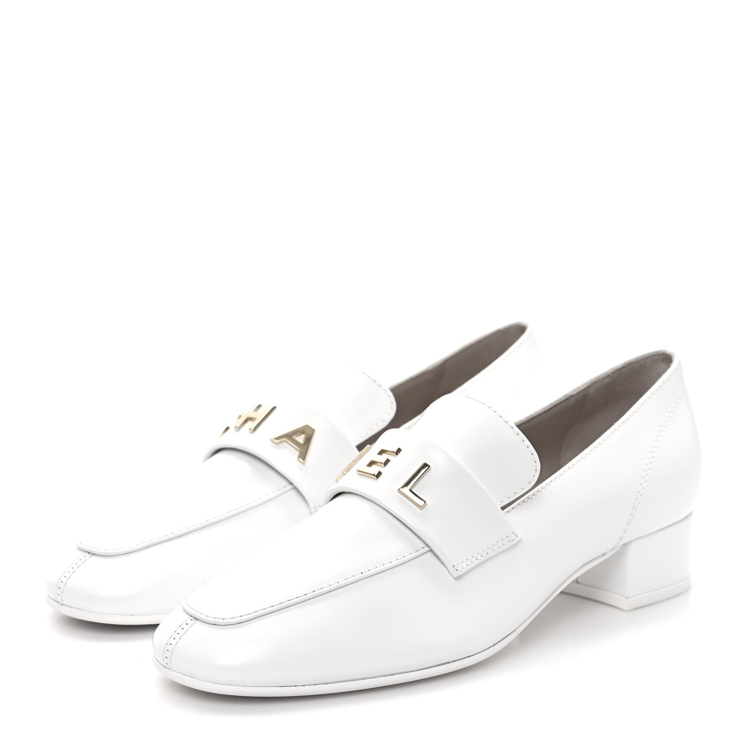 Shiny Calfskin Logo Loafers 37 White