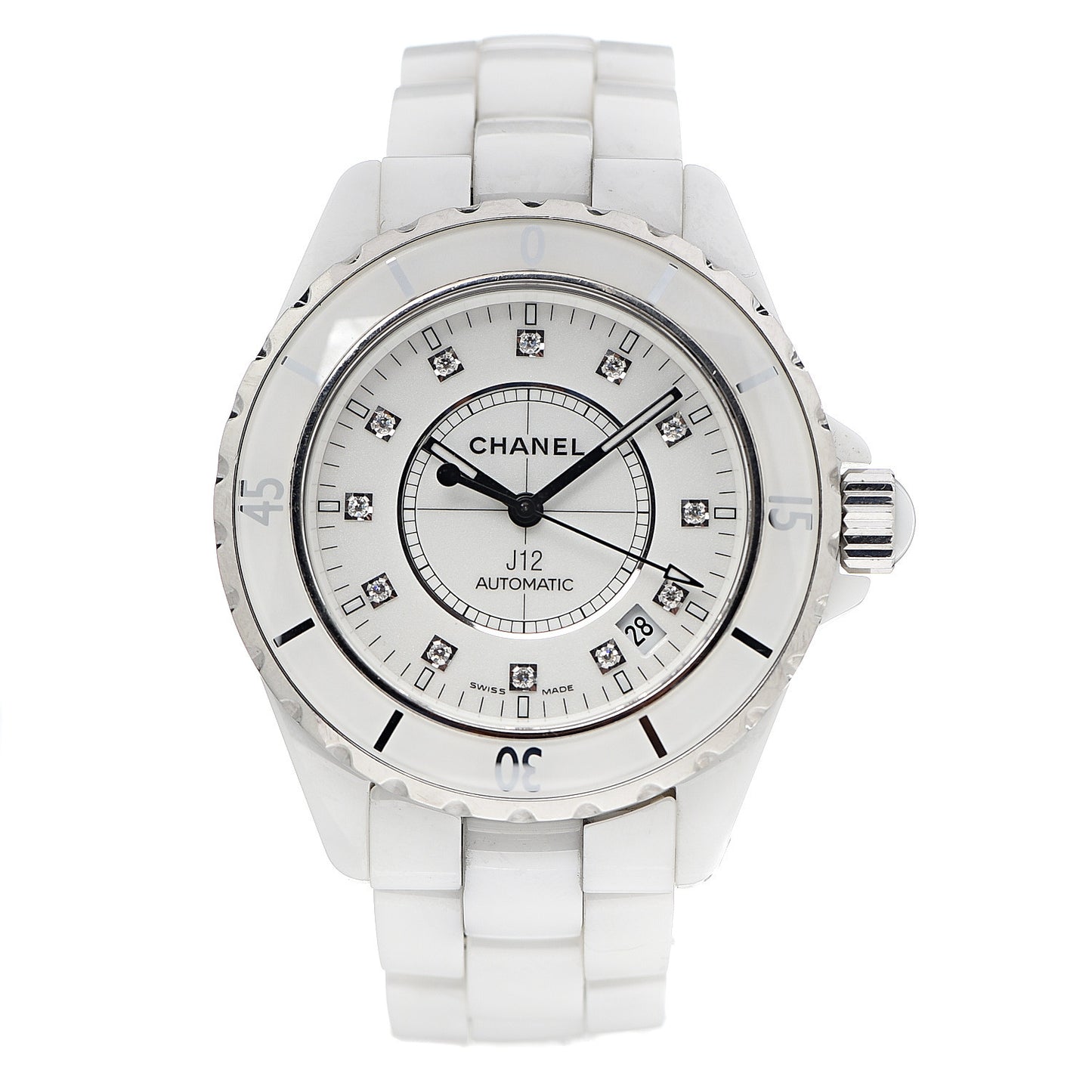 Stainless Steel Ceramic Diamond 38mm J12 Automatic Watch White