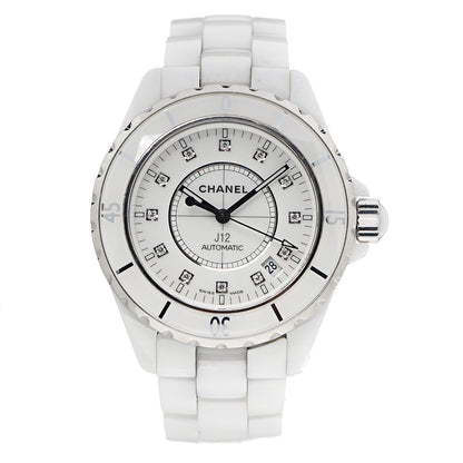 Chanel Stainless Steel Ceramic Diamond 38mm J12 Automatic Watch White 1 of 5