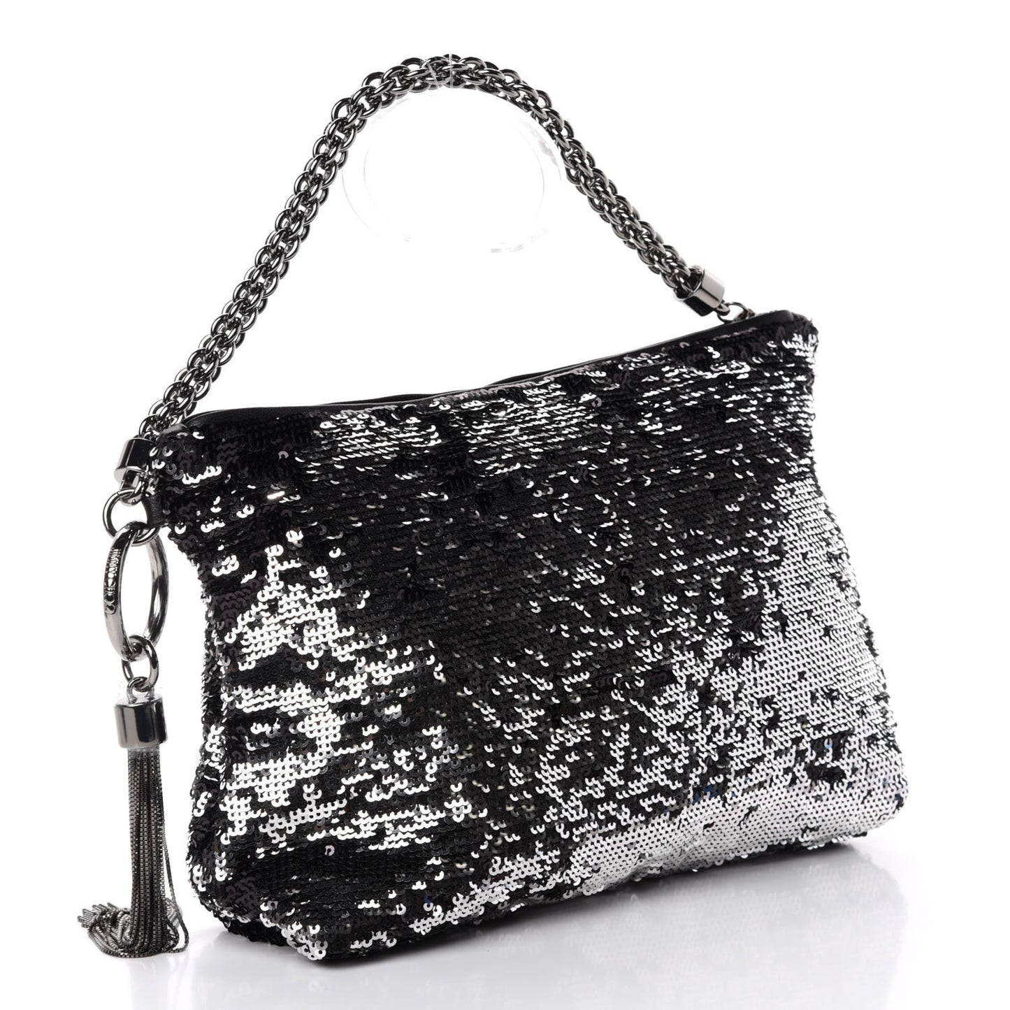 Sequin Callie Tasseled Clutch Black Silver