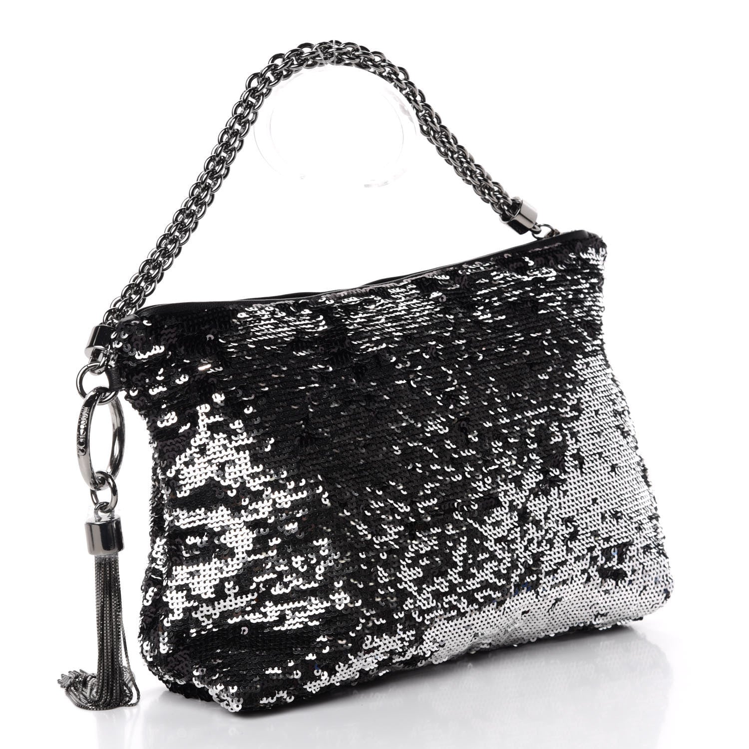 Jimmy Choo Sequin Callie Tasseled Clutch Black Silver 3 of 9
