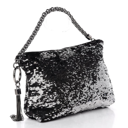 Jimmy Choo Sequin Callie Tasseled Clutch Black Silver 3 of 9