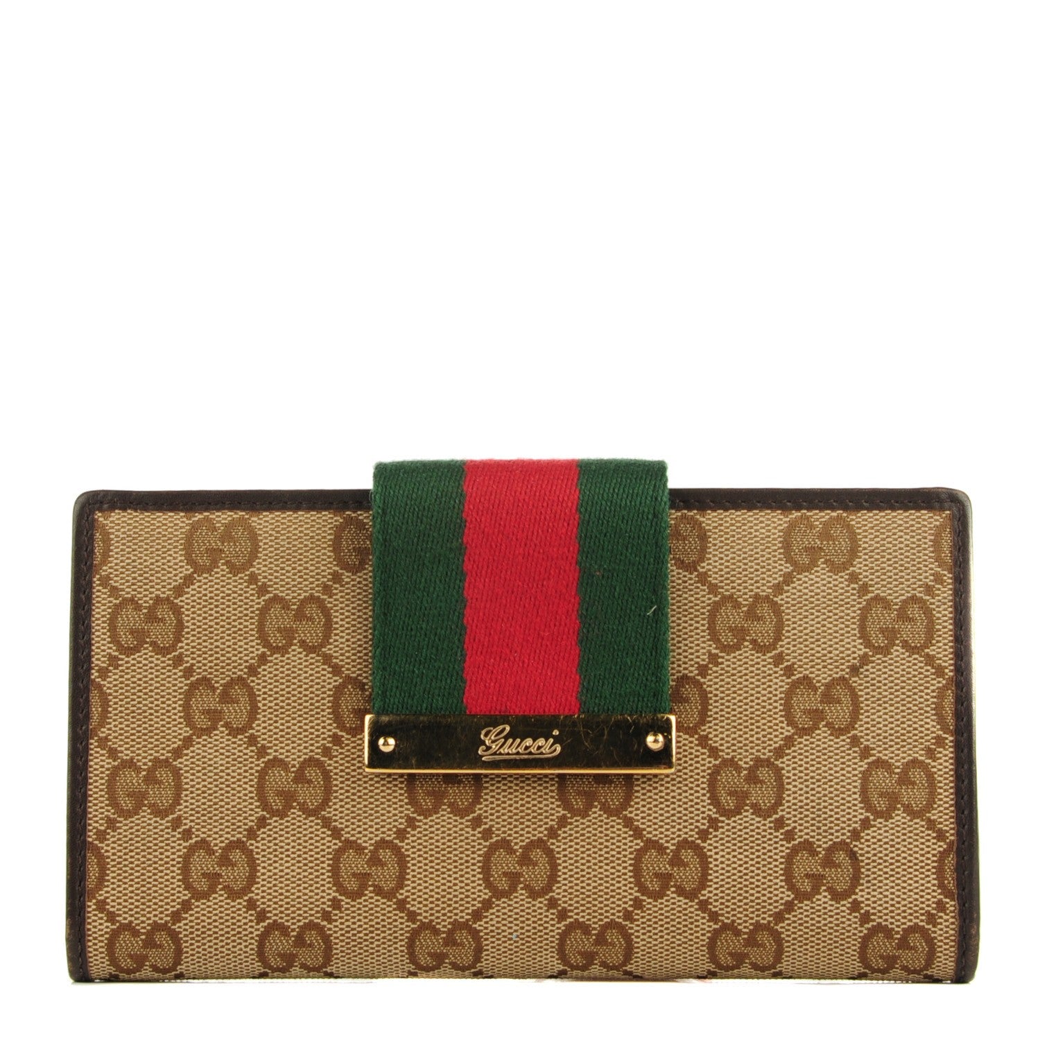 Gucci Monogram Calfskin Ladies Web Continental Wallet Beige Ebony Cocoa 1 of 7