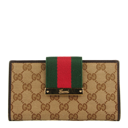 Gucci Monogram Calfskin Ladies Web Continental Wallet Beige Ebony Cocoa 1 of 7