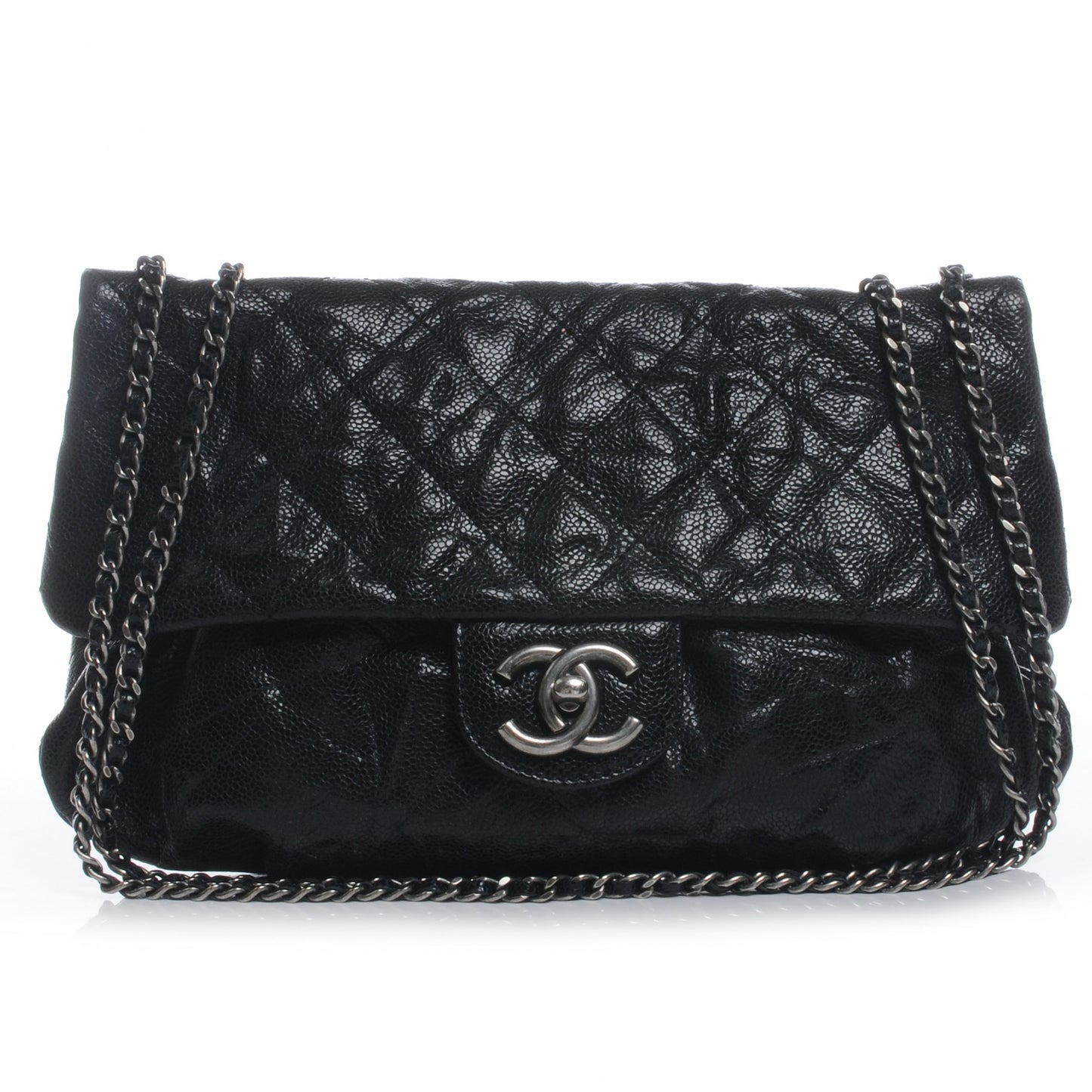 Glazed Caviar Quilted Small Elastic Flap Black