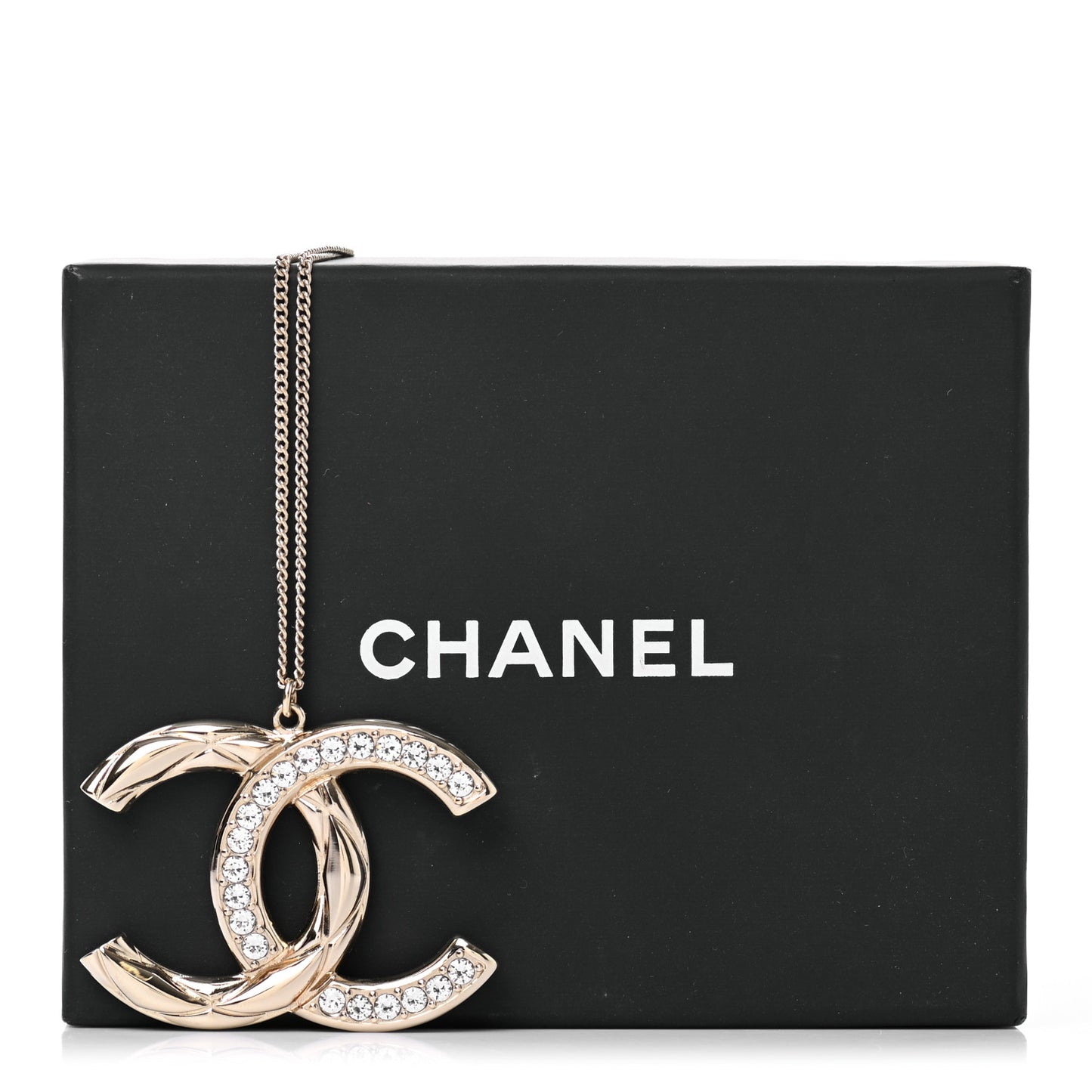 Crystal Metal Quilted CC Pendant Necklace Gold